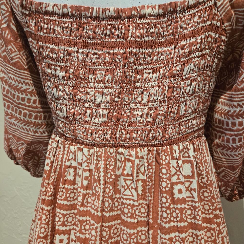 Cleobella Joely Midi Dress Organic Cotton Paisley Puff Sleeve Boho Terracotta L - Picture 7 of 12